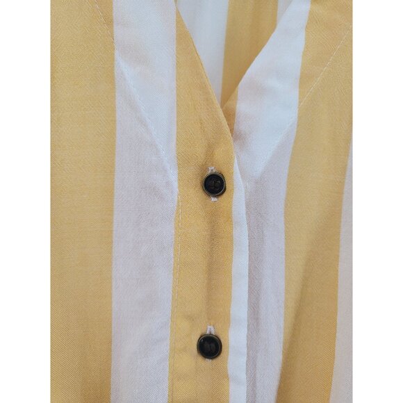 A.N.A Womens Gold Stripe Button-Down Drape Front Blouse Small Rayon Fabric Long - Picture 5 of 8